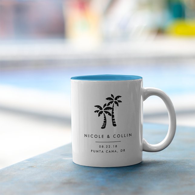 Tropical Palms Destination Wedding Favour Two-Tone Coffee Mug (Creator Uploaded)