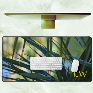 Tropical Palms Green Yellow Blue Natural Abstact Desk Mat