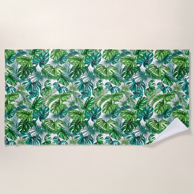 Tropical Palms Leaves Beach Towel (Front)