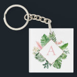 Tropical Palms Monogram Blush Pink Wedding Key Ring<br><div class="desc">Destination Location - Tropical Palms Beach Botanical Blush Pink and Green Watercolor Spring Wedding Monogram Keychain (Key Chain) - includes beautiful and elegant script typography with modern botanical leaves and greenery for the special Gift for a Wedding, Bridal Shower (Bride or Bridesmaid), Baby Shower, Bachelorette Party, Sweet 16, 16th, 18th,...</div>