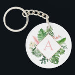 Tropical Palms Monogram Blush Pink Wedding Key Ring<br><div class="desc">Destination Location - Tropical Palms Beach Botanical Blush Pink and Green Watercolor Spring Wedding Monogram Keychain (Key Chain) - includes beautiful and elegant script typography with modern botanical leaves and greenery for the special Gift for a Wedding, Bridal Shower (Bride or Bridesmaid), Baby Shower, Bachelorette Party, Sweet 16, 16th, 18th,...</div>