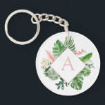 Tropical Palms Monogram Blush Pink Wedding Key Ring<br><div class="desc">Destination Location - Tropical Palms Beach Botanical Blush Pink and Green Watercolor Spring Wedding Monogram Keychain (Key Chain) - includes beautiful and elegant script typography with modern botanical leaves and greenery for the special Gift for a Wedding, Bridal Shower (Bride or Bridesmaid), Baby Shower, Bachelorette Party, Sweet 16, 16th, 18th,...</div>