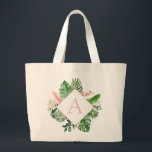 Tropical Palms Monogram Blush Pink Wedding Large Tote Bag<br><div class="desc">Destination Location - Tropical Palms Beach Botanical Blush Pink and Green Watercolor Spring Wedding Monogram Tote Bags on canvas background - includes beautiful and elegant script typography with modern botanical leaves and greenery for the special Gift for a Wedding, Bridal Shower (Bride or Bridesmaid), Baby Shower, Bachelorette Party, Sweet 16,...</div>