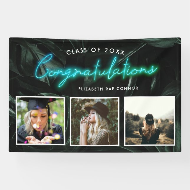 Tropical Palms Neon Lights | Graduation 3 Photo  Banner (Horizontal)