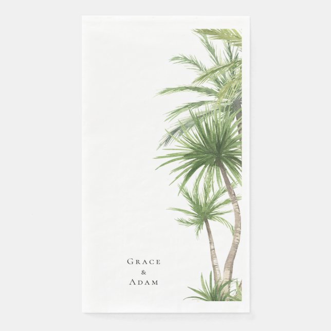 Tropical Palms Personalised Couple Names Napkin (Front)