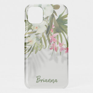 Tropical Palms Pink Orchids Shadows Personalised iPhone 11 Case