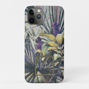 Tropical Palms Purple Hyacinths Monogram iPhone 11 Pro Case