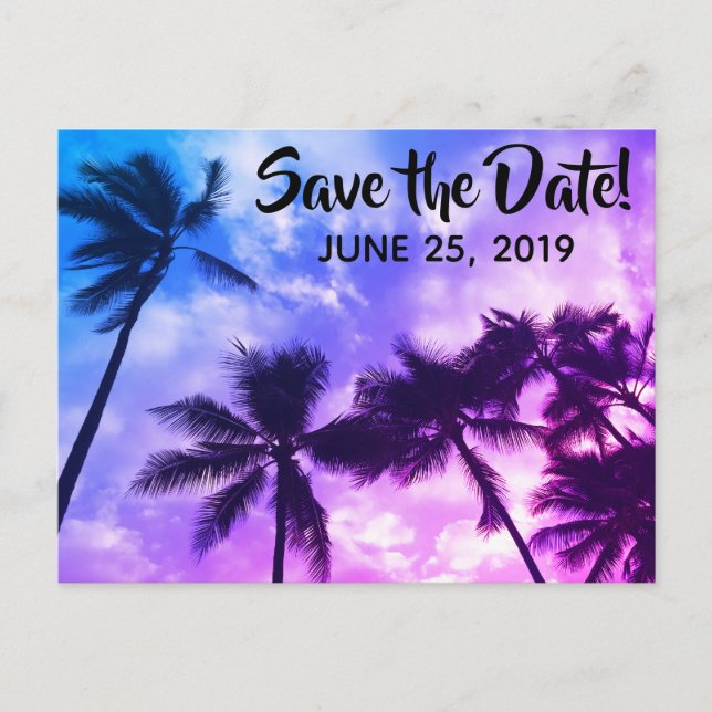 Tropical Palms Save the Date Announcement Postcard (Front)