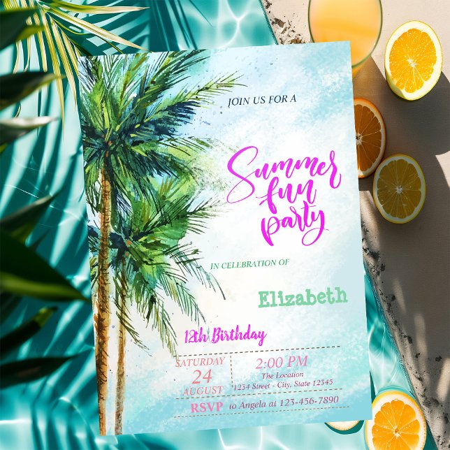 Tropical Palms Summer Birthday Party Invitation (Creator Uploaded)