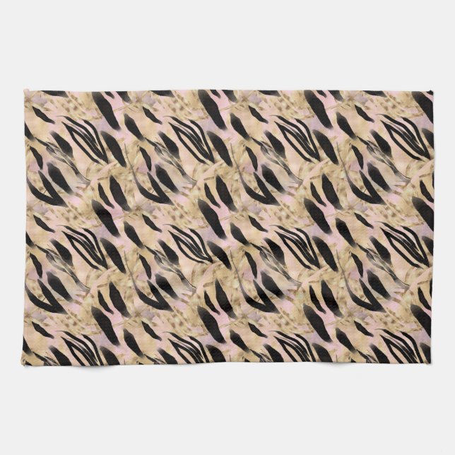 Tropical Palms Tiger Animal Print Tea Towel (Horizontal)
