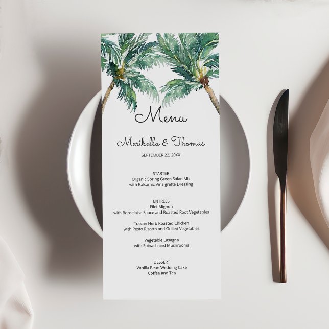Tropical Palms | Watercolor Beach Wedding Menu (Creator Uploaded)
