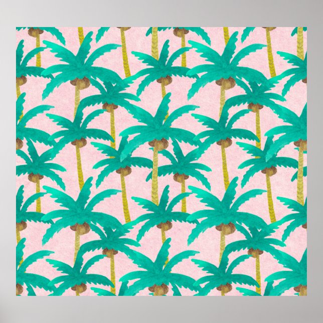 Tropical Palms: Watercolor Summer Pattern Poster (Front)