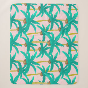 Tropical Palms: Watercolor Summer Pattern Sherpa Blanket