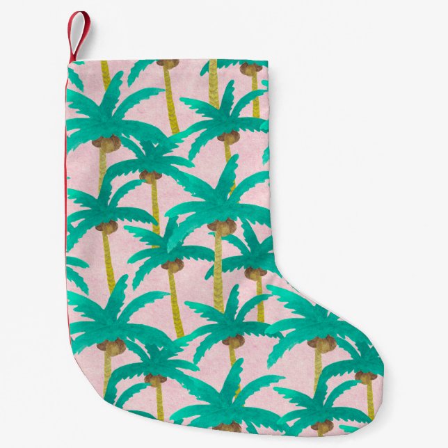 Tropical Palms: Watercolor Summer Pattern Small Christmas Stocking (Front)