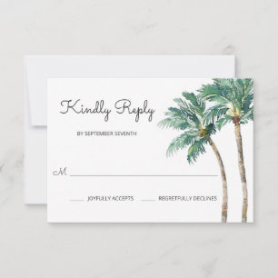 Tropical Palms Watercolor Wedding RSVP Card