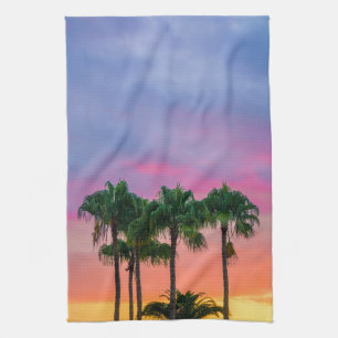 Tropical Palms with a Rainbow Sky Tea Towel