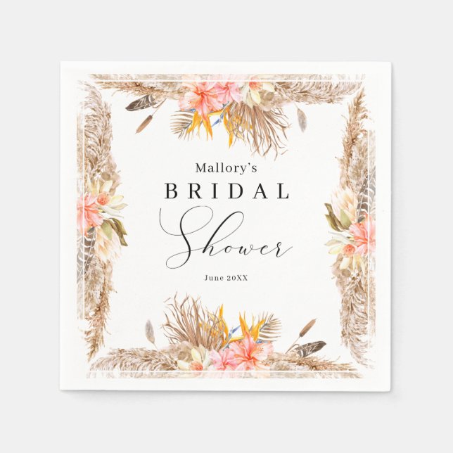 Tropical Pampas Bridal Shower  Napkin (Front)