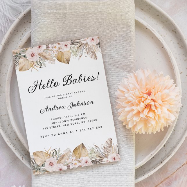 Tropical Pampas Grass Dried Floral & Palm Leaves   Invitation (Creator Uploaded)