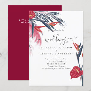 Tropical Pampas Grass Navy Berry Wedding