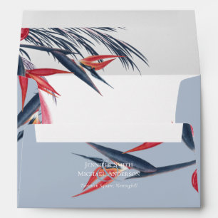 Tropical Pampas Grass Navy Berry Wedding Envelope