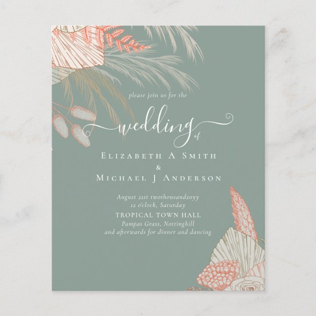 Tropical Pampas Grass Terracotta Wedding Flyer (Front)