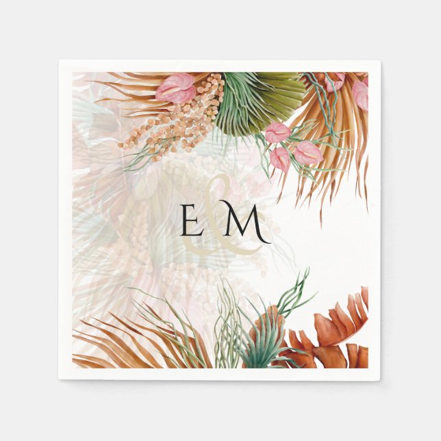 Tropical Pampas Grass Terracotta Wedding Napkin (Front)