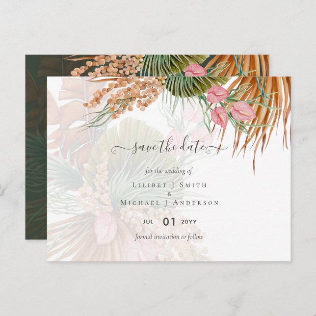 Tropical Pampas Grass Terracotta Wedding Postcard (Front/Back)