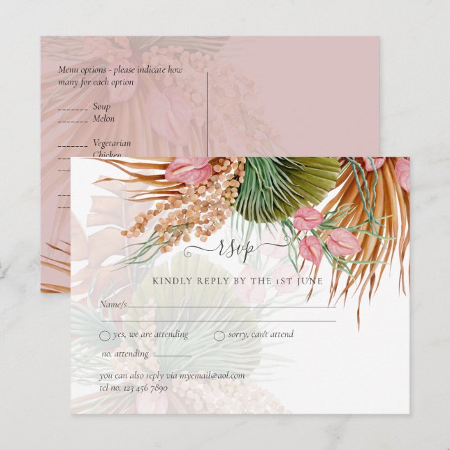 Tropical Pampas Grass Terracotta Wedding Postcard (Front/Back)