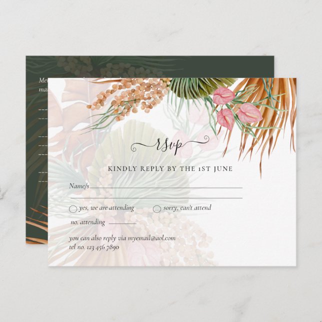 Tropical Pampas Grass Terracotta Wedding Postcard (Front/Back)