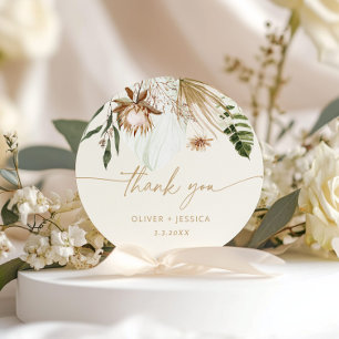Tropical pampas grass wedding classic round stick sticker