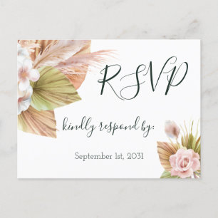 Tropical Pampass Grass Rustic Floral Wedding RSVP Postcard