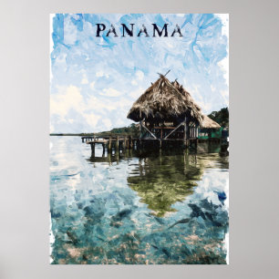 Tropical Panama Bocas Del Toro Vintage Travel Poster