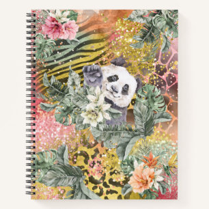 Tropical Panda on Animal Print Notebook