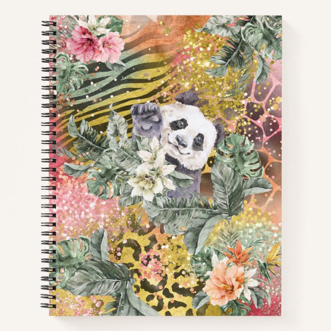 Tropical Panda on Animal Print Notebook (Front)
