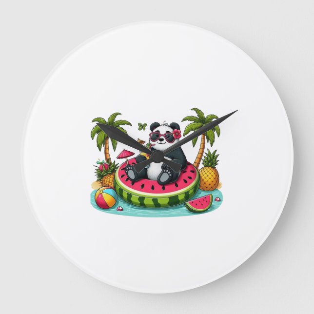 Tropical Panda Wall Clock – Summer Fun Vibes (Front)