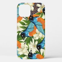 Tropical papaya and bird pattern.