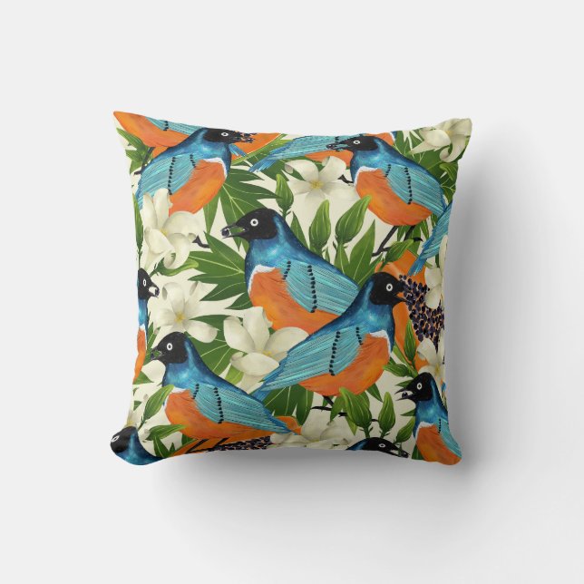 Tropical papaya and bird pattern. cushion (Front)