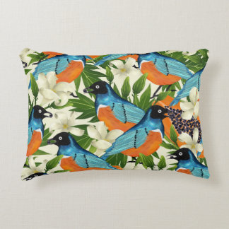 Tropical papaya and bird pattern. decorative cushion