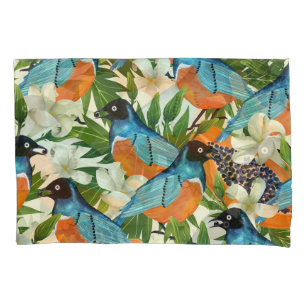 Tropical papaya and bird pattern. pillowcase
