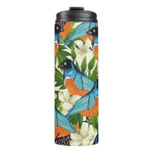 Tropical papaya and bird pattern. thermal tumbler