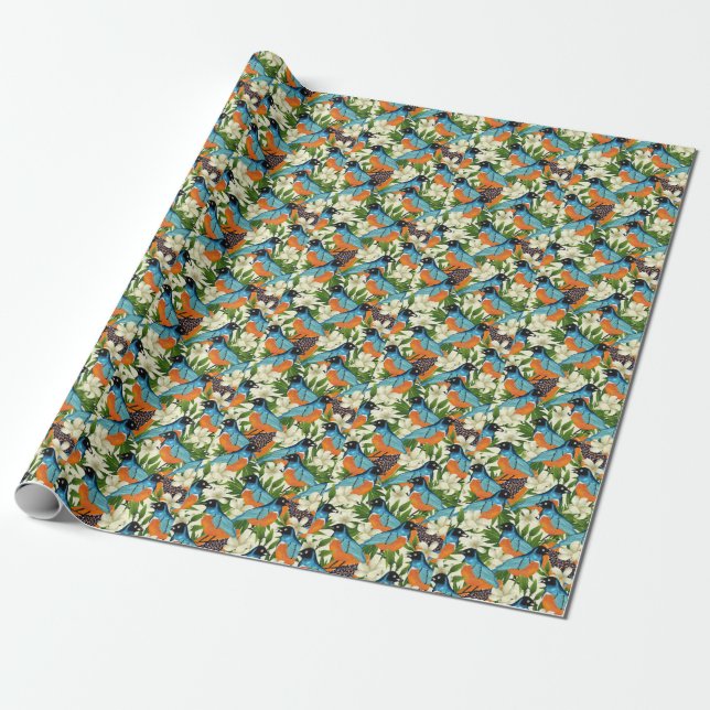 Tropical papaya and bird pattern. wrapping paper (Unrolled)