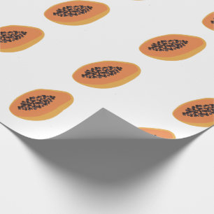 Tropical Papaya Print Fruity Fun Orange White Wrapping Paper