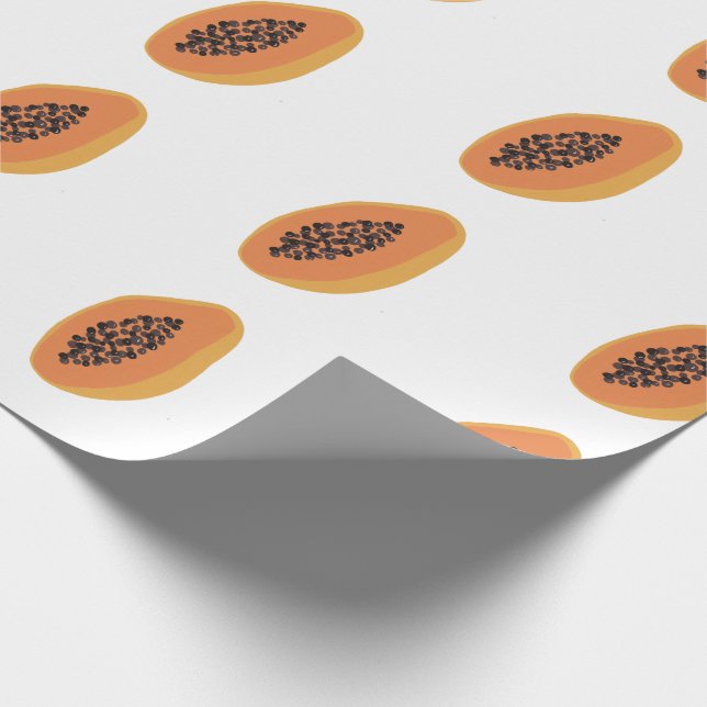 Tropical Papaya Print Fruity Fun Orange White Wrapping Paper (Corner)