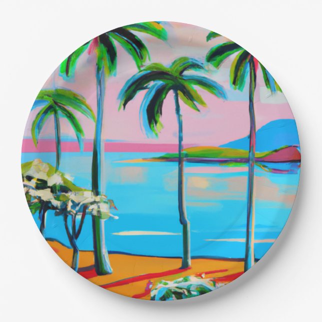 Tropical paper party plates (Front)