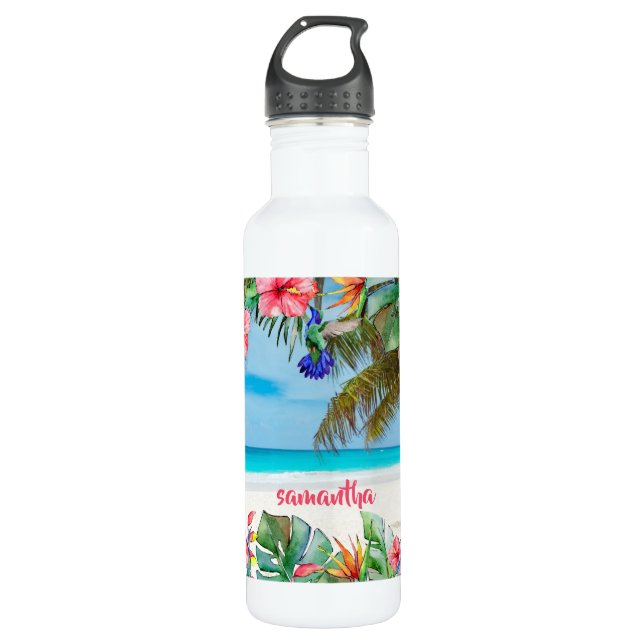 Tropical Paradise Beach Floral Hawaiian 710 Ml Water Bottle (Front)