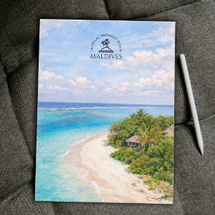 Tropical Paradise Beach, Maldives Watercolor Postcard