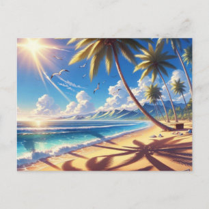 Tropical Paradise Beach Painting Postcard