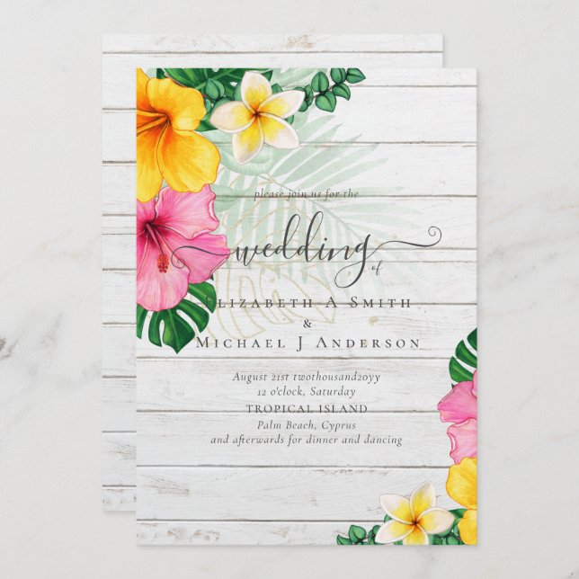 Tropical Paradise Beach Wedding Vibrant Florals (Front/Back)