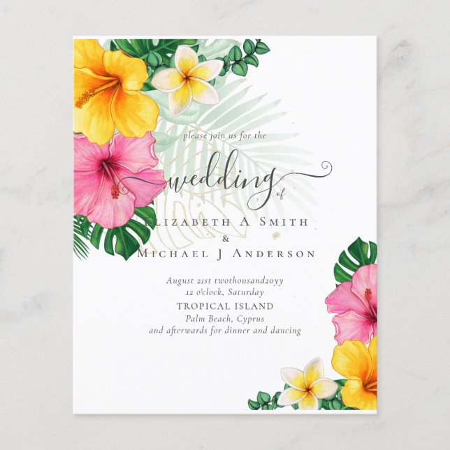 Tropical Paradise Beach Wedding Vibrant Florals Flyer (Front)