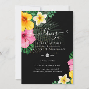 Tropical Paradise Beach Wedding Vibrant Florals Invitation